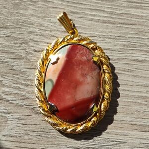 Cherry Creek Jasper Pendant Gold Filled Vintage Hand Crafted Gemstone W.E.P.